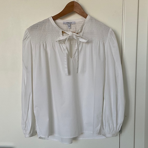 Derek Lam 10 Crosby - Austin Smocked Top Blouse in Optic White - Picture 8 of 10